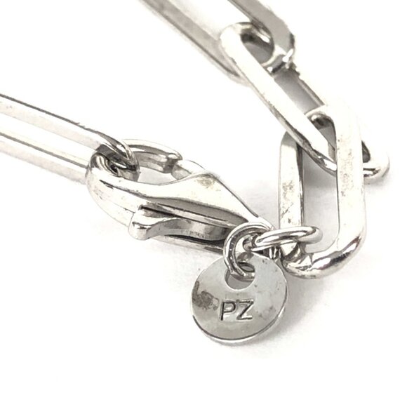 PZ Paperclip Link Bracelet w Heart Charms Sterling Silver 925 7 7/8"  Made in I - Picture 4 of 4